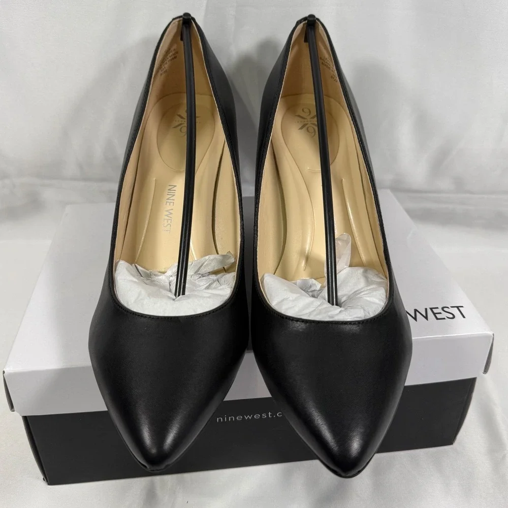Nine West WNCAL9X9 Wedge Pump Women 11 Black Leather Pointed Toe Professional